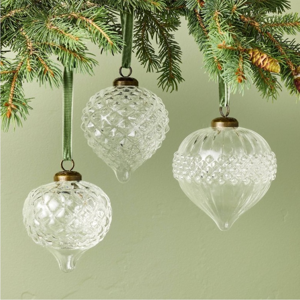Set of 3 Ornate Glass Bulb Christmas Tree Ornaments - Hearth & Hand Magnolia